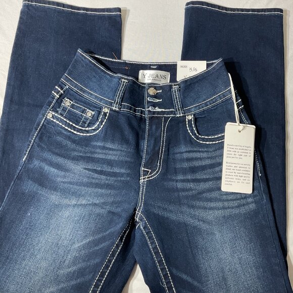 Womens Y Jeans Los Angeles Bootcut Denim Pants Size 5/6 Dark Wash Stretch Embroi - Picture 2 of 10
